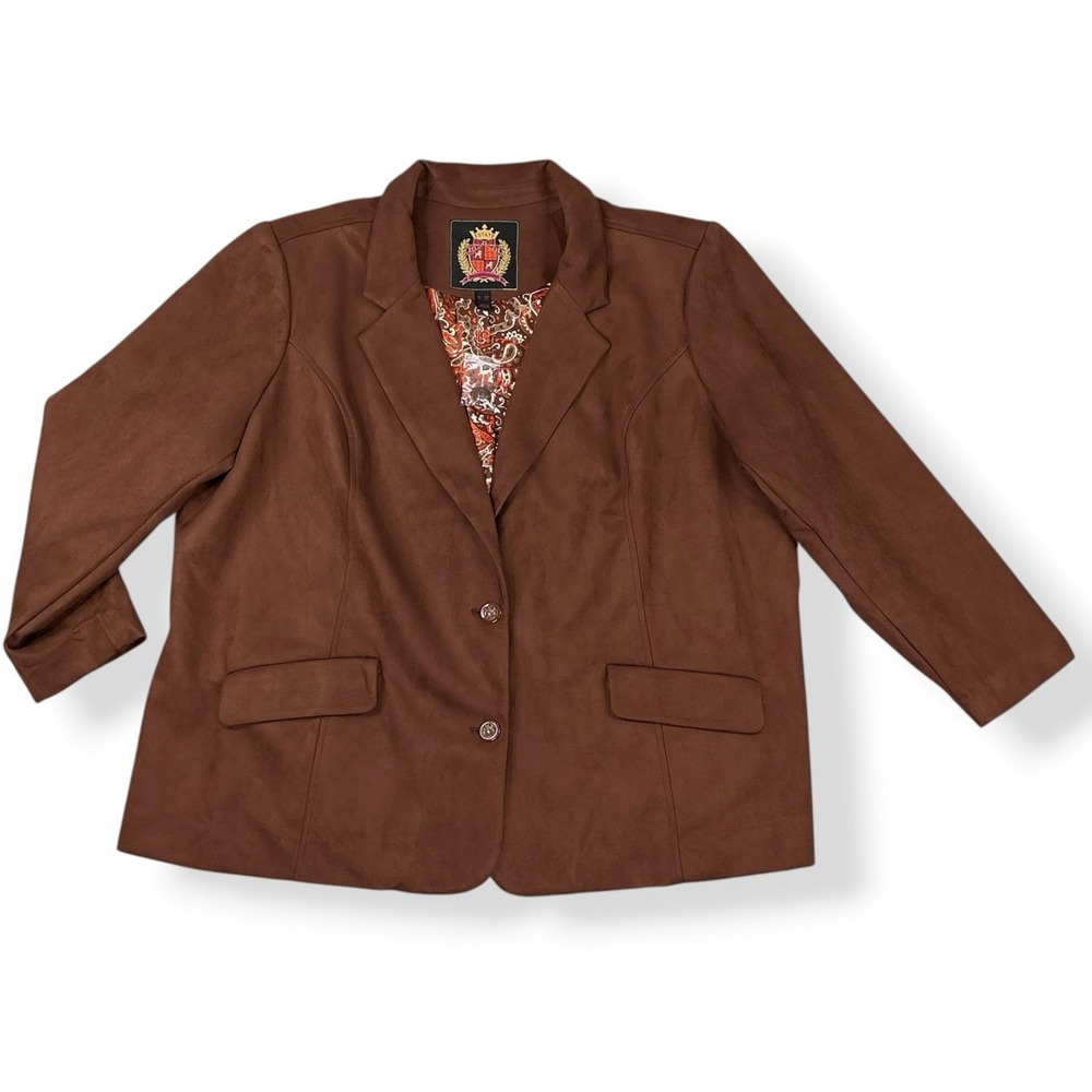 Isaac Mizrahi Live Blazer Women 3XP Brown Long Sleeve Jacket Velour Suede NWOT